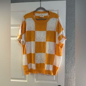 Fantastic Fawn Orange and White Checkered Sweater